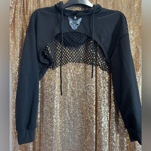 OOAK Goth Cropped Hoodie with Mesh